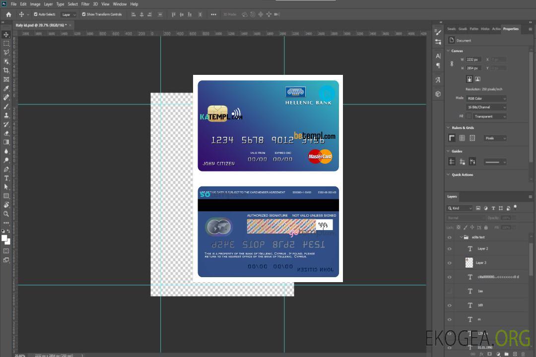 Modèle de carte de crédit mastercard de la banque hellénique de Chypre au format PSD, entièrement modifiable template